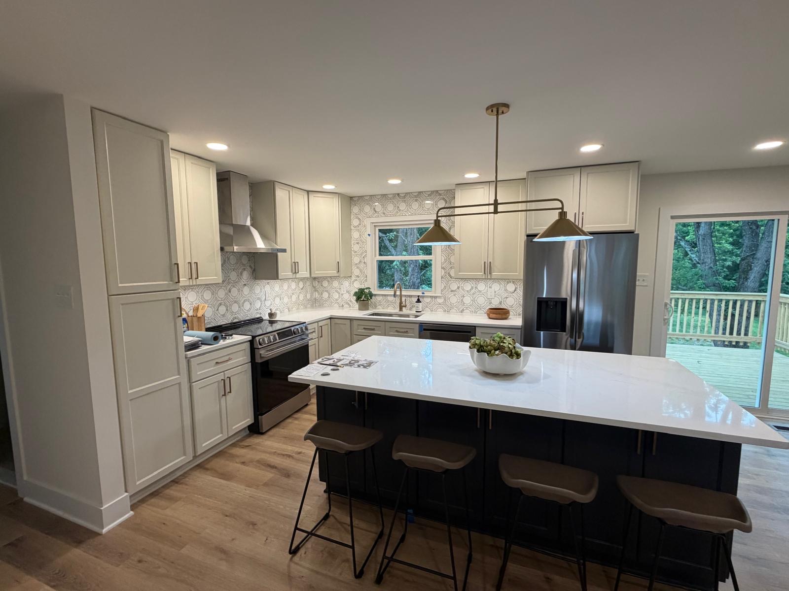 Open kitchen with quartz island