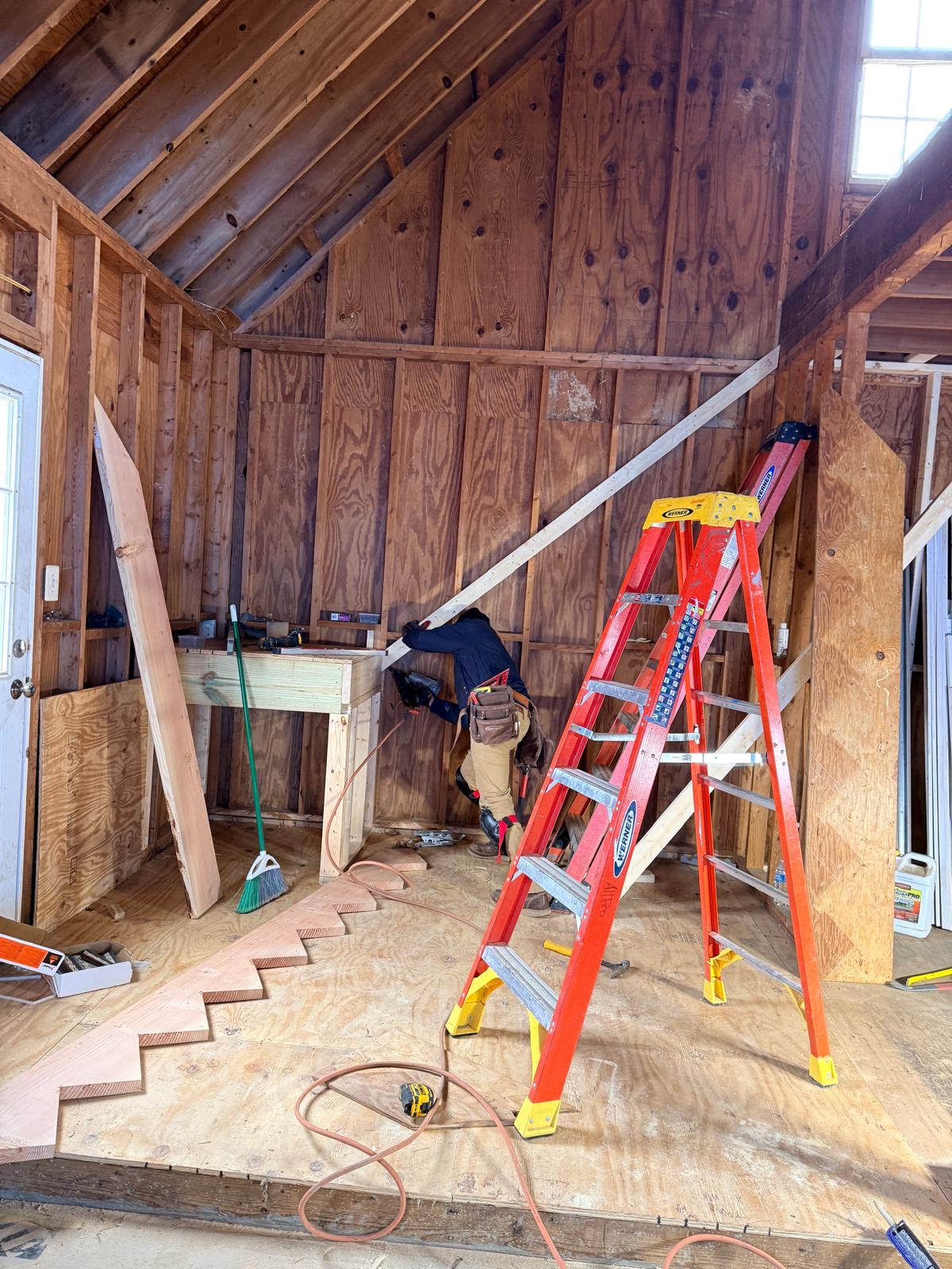 Interior framing with vaulted ceiling