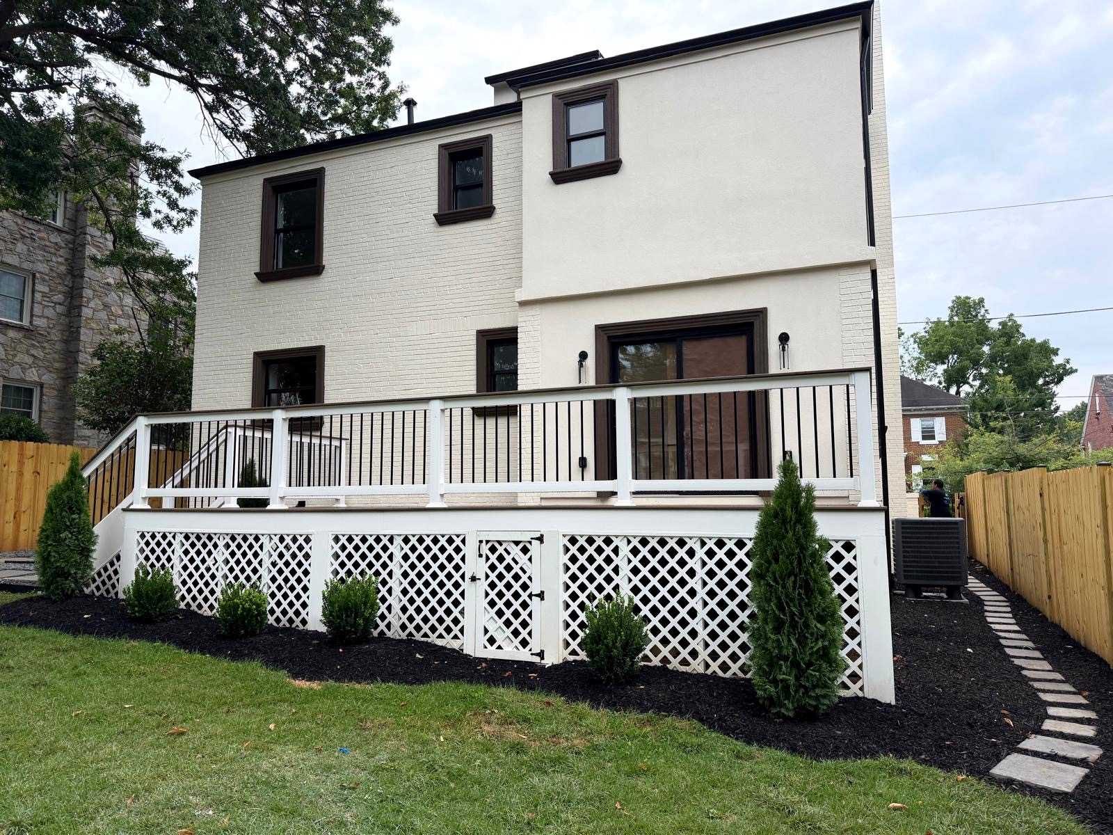 Rear deck, railings & landscaping