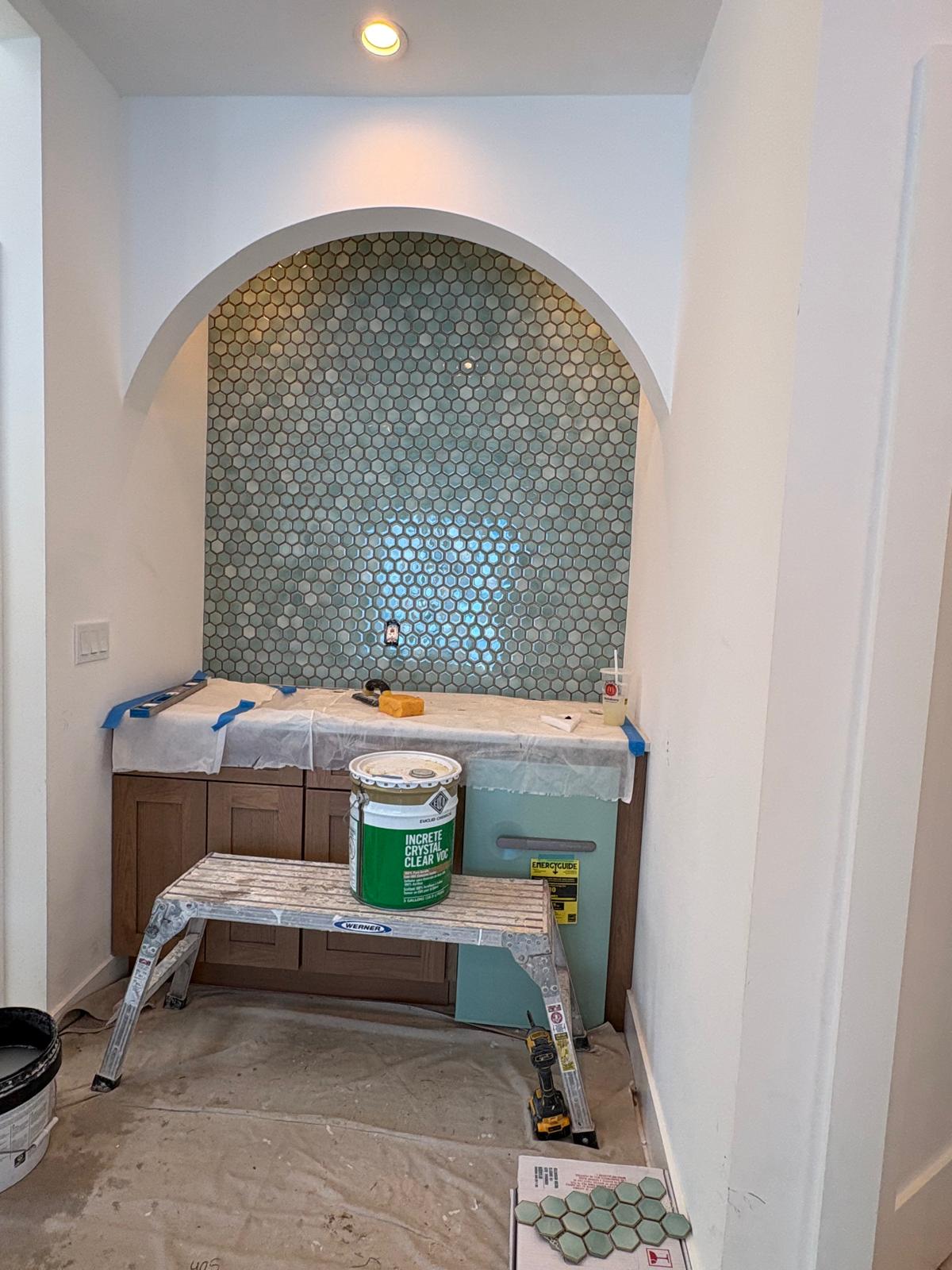 Hexagonal mosaic install