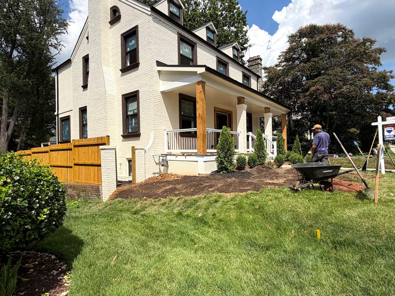 Side elevation, porch columns & fencing