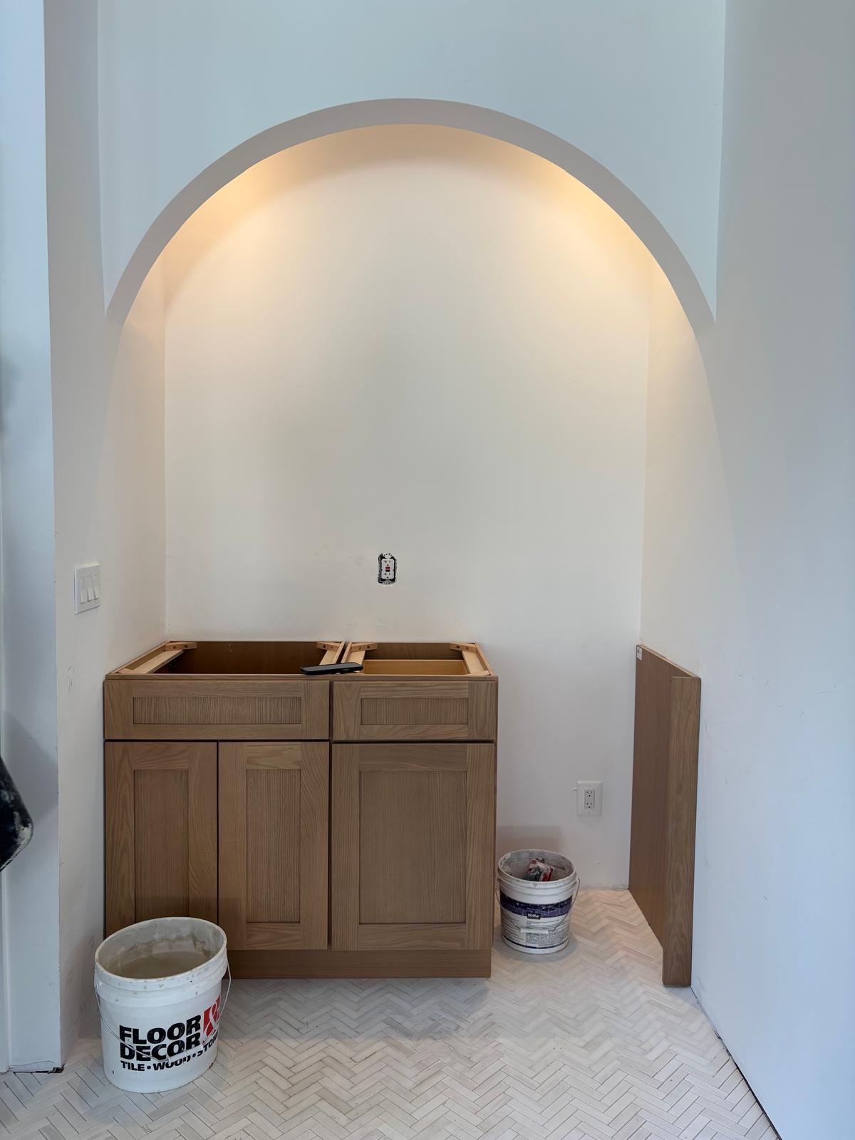 Oak base cabinetry